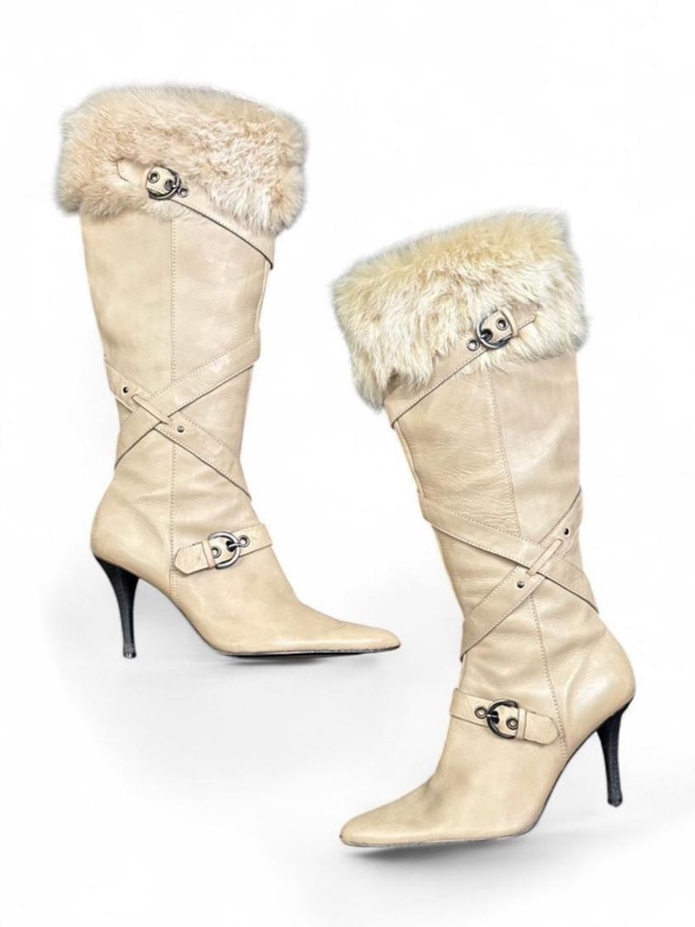 Nine West Y2K real leather and rabbit fur boots